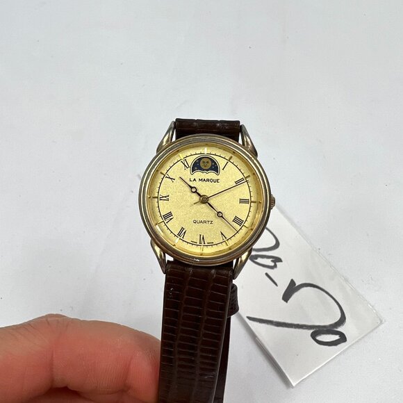 La Marque Watch Moon Phase 8148C Roman Quartz Wristwatch Leather Strap Vintage 1 - Picture 1 of 11